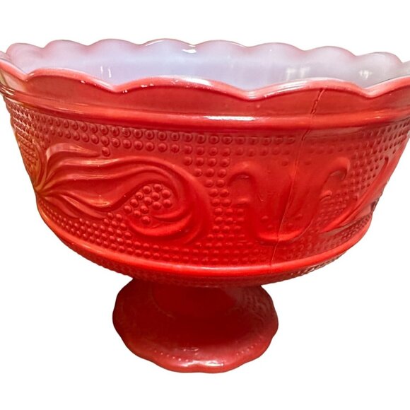 Vintage E.O. Brody Red Milk Glass Candy Dish Bowl MCM - Picture 2 of 8